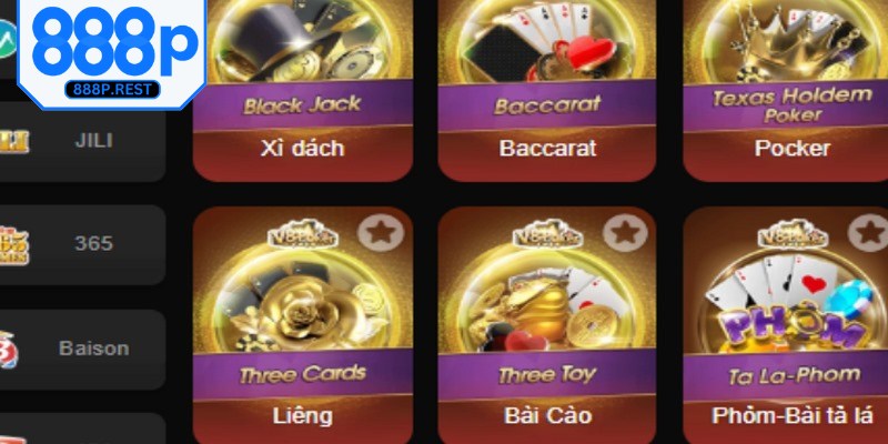 Các tựa game bài 888P phổ biến nhất