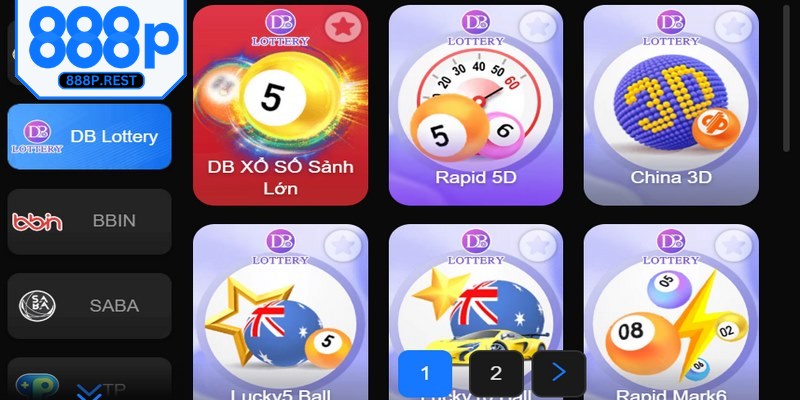 Danh mục trò chơi nổi bật của sảnh xổ số tại nhà cái 888P